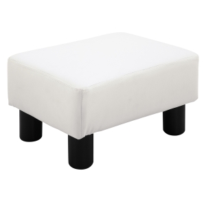 HOMCOM Reposapiés para Sofá Taburete Pequeño Tapizado en Piel Sintética Asiento de Espuma y Patas de Plástico 40x30x24cm Blanco