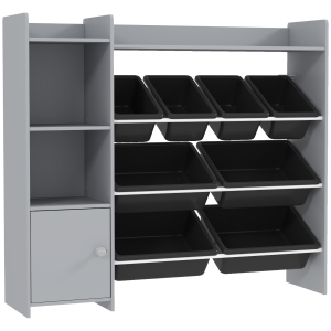 AIYAPLAY Toy Storage Unit with 8 Removable Bins, Storage Shelves, Cabinet, Grey