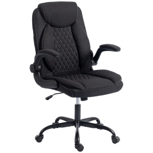 HOMCOM Linen-Look Computer Desk Chair, Executive Office Chair with Flip-Up Armrests and Thick Cushion, Black