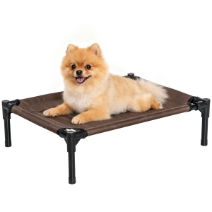 PawHut Cama Elevada para Perros Gatos Portátil Cama para Mascotas con Zona de Malla Transpirable y Tela Oxford para Interior Exterior 61x46x18 cm Marrón