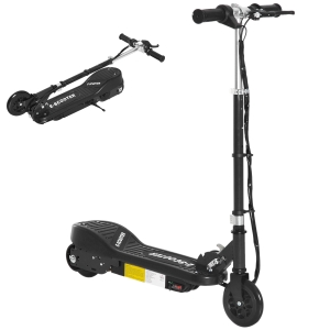 HOMCOM Patinete Eléctrico para Niños de +7 Años Scooter Plegable con Altura Ajustable Batería Recargable 24V Velocidad hasta 12 km/h y Freno Carga 50 kg 74x36x69-91 cm Negro