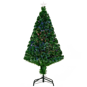 HOMCOM Weihnachtsbaum, Kunsttanne mit Weihnachtsschmuck, LED-Lichter, 60 x 60 x 120 cm, Grün
