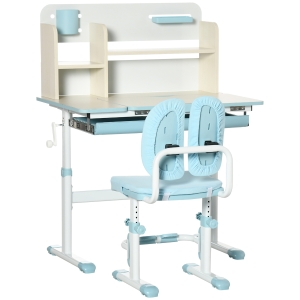 HOMCOM Ensemble bureau et chaise pour enfants hauteur réglable et plateau inclinable 0-60° table 80 x 52 x 88-109 cm bleu