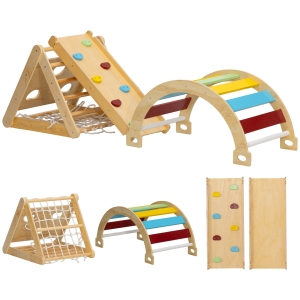 AIYAPLAY Klettergerüst Indoor, 7 in 1 Kletterdreieck mit Rutsche, Kletterbogen, Mehrfarbig