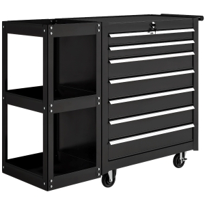 HOMCOM Lockable Steel Tool Chest on Wheels, 7 Drawer Tool Box with Handle for Workshop, Garage, Black
