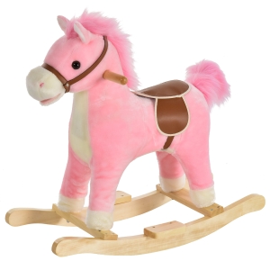 HOMCOM Cavallo a Dondolo per Bambini, Cavallino a Dondolo Bambini 36-72 Mesi, Cavalluccio Giocattolo con Suoni Realistici e 2 Batterie AA, Rosa