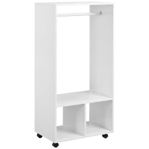 HOMCOM Suport Mobil pentru Haine cu Bară din Aluminiu și 2 Rafturi Deschise, Fabricat din PAL, 60x40x128 cm, Alb