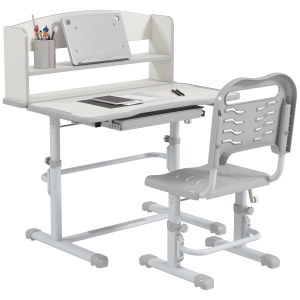 ZONEKIZ Conjunto de Secretária e Cadeira para Crianças com Altura Ajustável e Ângulo da Mesa Ajustável 80x54,5x82-104 cm Cinza e Branco