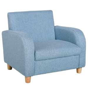 HOMCOM Kindersessel Kindersofa mit Leinen-Optik, massiven Holzfüßen Sessel aus Schaumstoff Kinderstuhl für Kinderzimmer, Spielzimmer, 49 x 45 x 44 cm, für Kinder 3-5 Jahre Blau