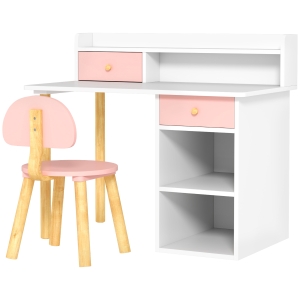 AIYAPLAY Juego de Escritorio Infantil con Silla Pupitre Infantil con Cajones Compartimento y Estantes Rosa y Blanco