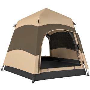 Outsunny Double Layer Instant Pop Up Tent with Rainfly, Portable Camping Shelter with Sewn-in Groundsheet and Carry Bag, Brown