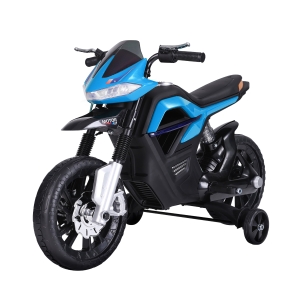 HOMCOM Motocicletă Electrică pentru Copii 6V cu Rotile și Faruri, din PP și Metal, 105x52.3x62.3 cm, Albastru și Negru