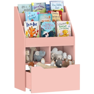 HOMCOM Kinderrek met Lade en Boekenrek met Vakken, 60 x 29,9 x 90 cm, Roze