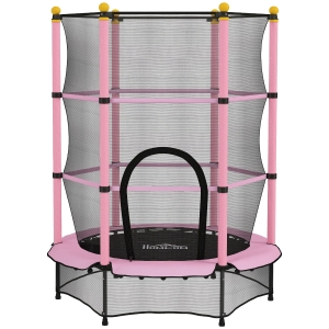 HOMCOM Trampolín para Niños de +3 Años Ø140 cm con Red de Seguridad y Marco de Acero para Interior y Exterior Rosa y Negro