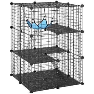 PawHut Kattenkooi voor binnen 105 cm, stalen kattenren met 3 deuren, modulair DIY-ontwerp voor kittens tot 4 kg