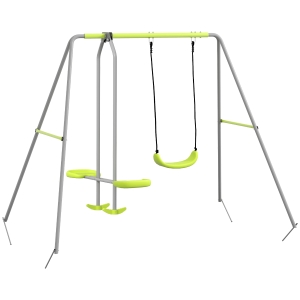Outsunny Columpio para Niños Columpio Jardín Exterior con 1 Columpio Simple 1 Planeador y Anti-UV 255x160x180 cm Gris y Verde