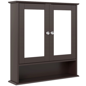 kleankin Armario de Baño con Espejo Armario de Pared con 2 Puertas Estante Abierto Estante Ajustable 56x13x58cm Marrón Oscuro