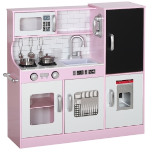 AIYAPLAY Cocina para Niños de +3 Años con Accesorios para Cocinar Pizarra Máquina de Hielo y Teléfono 83,8x26,8x81 cm Rosa
