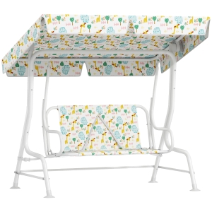 AIYAPLAY Dondolo per Bambini da Esterno a 2 Posti con Tettuccio Regolabile e Cinture di Sicurezza, 112x75x120 cm, Bianco
