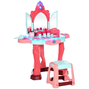AIYAPLAY Tocador Infantil +3 Años con Taburete Espejo Luz Música y Secador Tocador de Maquillaje 57x34x76 cm Multicolor