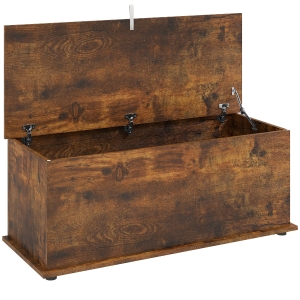HOMCOM Storage Chest, Large 113L Blanket Box, Shoe Bench with Safety Hinged Lid, Storage Trunk, Bed End Bench for Bedroom, Hallway, Living room, Playroom, 100 x 40 x 40cm, Rustic Brown