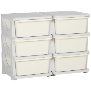 HOMCOM Organisateur de jouets pour enfants à 3 niveaux avec 6 tiroirs, boîtes de rangement en plastique, 75x37x56,5cm, crème