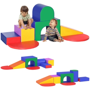 HOMCOM 7PCS Parcours motricité bébé, jouet d'escalade, mousse blocs de construction avec revêtement synthétique, jouets éducatifs pour enfants d'âge préscolaire, multicolore