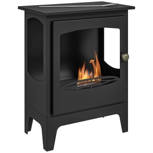HOMCOM Lareira Bioetanol 7000BTU com Apagador de Aço Inoxidável Depósito de 1,2L Tempo de Combustão 3h para Interiores 20-25 m² 39x26x54 cm Preto