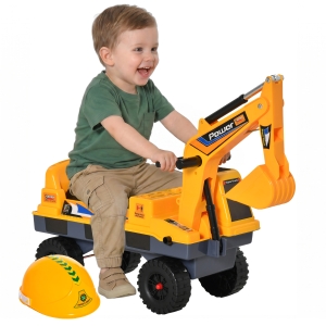 HOMCOM Tractor sin Pedales para Niños de 2-3 Años Excavadora Correpasillos con Pala Delantera Luces Música y Espacio de Alamcenaje Oculto 90x28x58 cm Amarillo