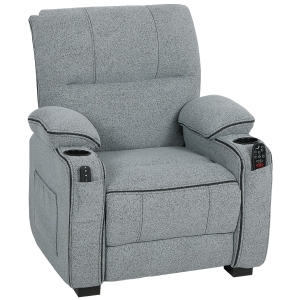 HOMCOM Electric Massage Recliner Armchair with Vibration, Heat, Whisper-Quiet Motor, Memory Function, Velvet Power Reclining Chair with Spring Pack, USB Port, Footrest, Side Pockets, Cup Holders, Grey
