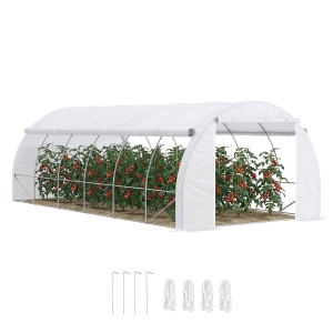 Outsunny Serre de jardin 18 m² 6L x 3l x 2H m avec porte + parois latérales zippées enroulables, 12 fenêtres, acier PE