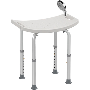 HOMCOM Height Adjustable Bath Stool, Aluminium Shower Stool with Non-Slip Pads for Elderly, Disabled, Seniors, Pregnant, White