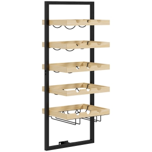 HOMCOM Étagère à bouteille casier à bouteille 5 niveaux pour 15 bouteilles 4 verres 35 x 25 x 86 cm bois de pin bois naturel