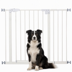 PawHut Barrière de sécurité largueur réglable 74-80 / 91,5-97,5 cm double verrouillage fermeture automatique barrière chien pour porte couloir escalier sans perçage acier blanc
