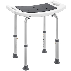 HOMCOM Sgabello da Doccia in Lega di Alluminio e Plastica Antiscivolo, Altezza Regolabile 6 Livelli 39-52cm, Grigio