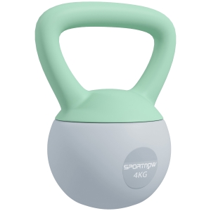 SPORTNOW Pesa Rusa 4 kg Kettlebell Relleno de Arena Metálica y Mango Antideslizante para Entreno en Casa 19x15x25 cm Verde y Gris