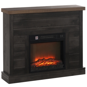 HOMCOM Șemineu Electric 1800W cu Efect de Flacără și Telecomandă, din Lemn, Metal și Sticlă, 96.5x22x81.7 cm, Gri Închis