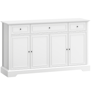 HOMCOM Buffet salon, meuble de rangement avec 3 tiroirs, 4 portes à fermeture douce et étagères réglables, blanc