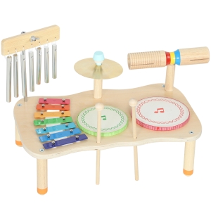 AIYAPLAY Instrumentos Musicais Infantis de Madeira Montessori com Tambor Xilofone Duplo Som Prato Sino de Vento
