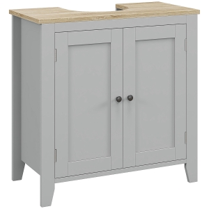 kleankin Under Sink Cabinet, Bathroom Sink Cabinet with 2 Doors, Pedestal Under Sink Design, Freestanding Bathroom Cupboard with Adjustable Shelf, Grey