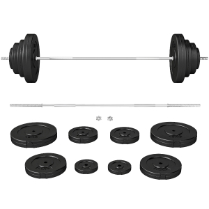 HOMCOM Set Bilanciere e Dischi da 70 kg totali con 8 Pesi, Regolabile e Antiscivolo, Nero