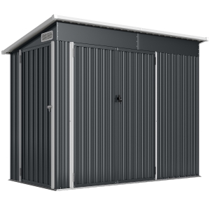 Outsunny Abri de jardin en métal cabane jardin extérieure triple porte verrouillable toit incliné aérations 234x132x185cm gris