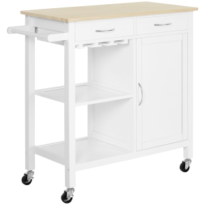 HOMCOM Desserte de cuisine multi-rangements - dim. 89L x 40l x 84H cm - poignées métal MDF blanc plateau bois pin
