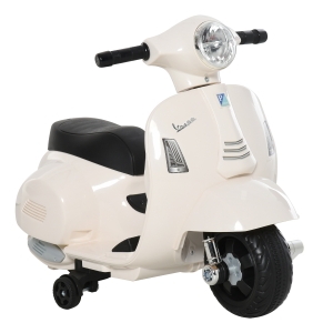 HOMCOM Mota Elétrica Vespa para Crianças com Farol e Buzina 66,5x38x52 cm Branco