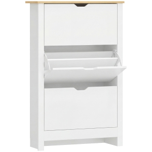 HOMCOM Mueble Zapatero Blanco Armario Zapatero Alto con 3 Cajones Abatibles para 18 Pares de Zapatos 72x26x112 cm Blanco