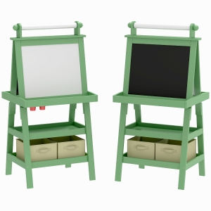 AIYAPLAY Tableau chevalet enfant 3 en 1 avec tableau blanc magnétique, tableau à craie, rouleau papier, 2 paniers, 3-6 ans, vert