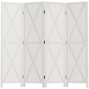 HOMCOM Biombo de 4 Paineis Separador de Ambientes Dobrável 182x170cm Divisória para Espaços de Madeira Decoração Elegante para Dormitório Sala de Estar Branco