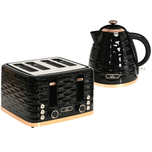 HOMCOM Kettle and Toaster Sets, 3000W 1.7L Rapid Boil Kettle & 4 Slice Toaster with 7 Browning Controls, Defrost, Reheat and Crumb Tray, UK Otter thermostat, Black