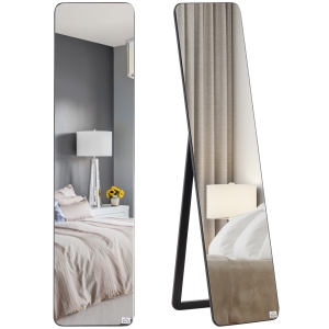 HOMCOM Miroir sur Pied et Mural rectangulaire dim. 37L x 43l x 156H cm MDF Aspect Noir