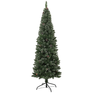 HOMCOM Albero di Natale Innevato Alto 180 cm con 618 Rami, Pigne e Base in Acciaio